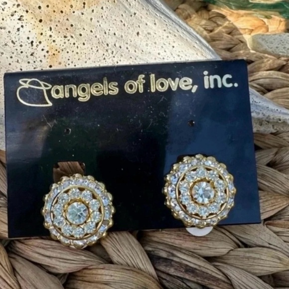 Vintage Estate Retro Angels of Love, Clip Sparkling Jewelry Earrings Glamour - Picture 1 of 3